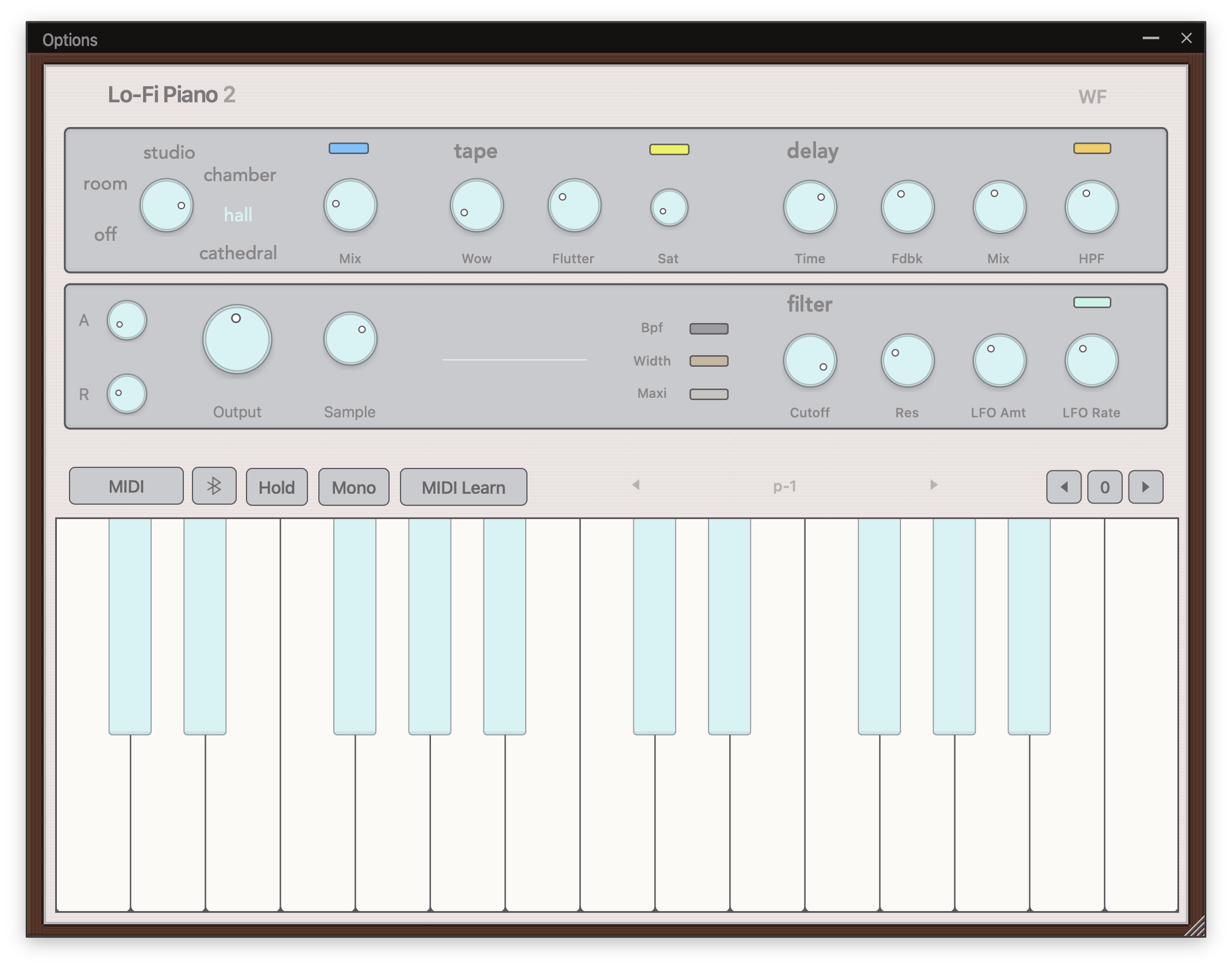 Lo-Fi Piano 2 light theme with the on-screen keyboard